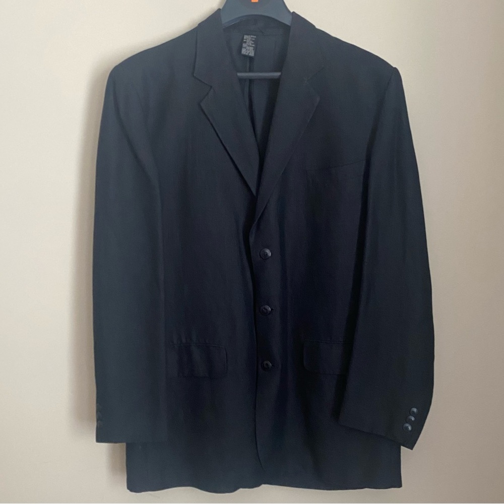 Claiborne Men’s Black Linen blend Sports coat 42L Made in Italy with lining